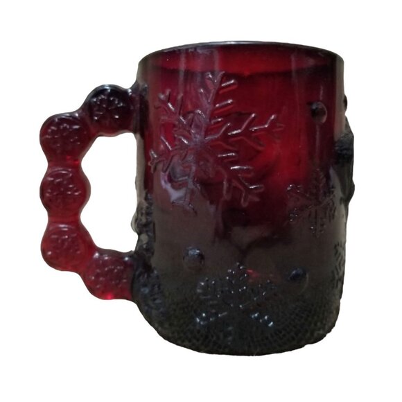 Luminarc Vintage Arcoroc Snowman Ruby Red Glass Mug, Coffee Cup Tea Christmas Fr - Picture 1 of 7